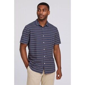 Mizzen+Main Leeward Classic Blue Stripe Short Sleeve Shirt Men Size L